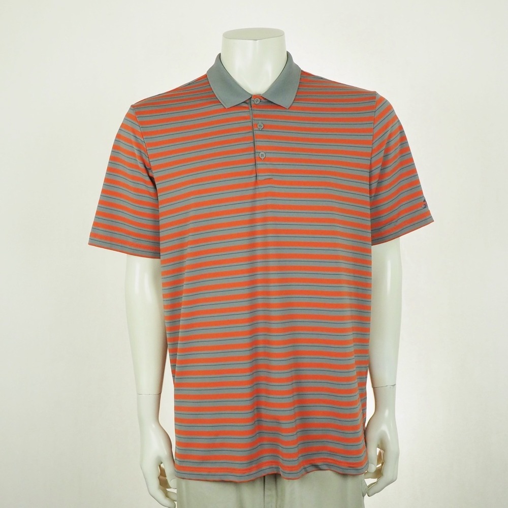 Adidas Golf Polo Shirt Mens Large Gray Orange Striped Performance Stretch Blend